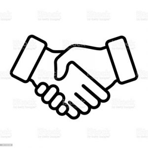 Black outline handshaking icon