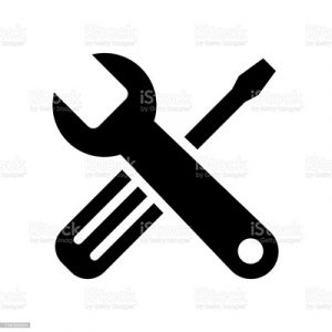 Black wrench and screwdriver crossing icon
